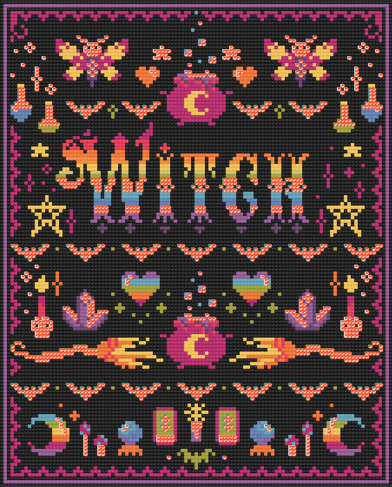 Neon Goth Witch | Pixel Charted | Ready To Ship