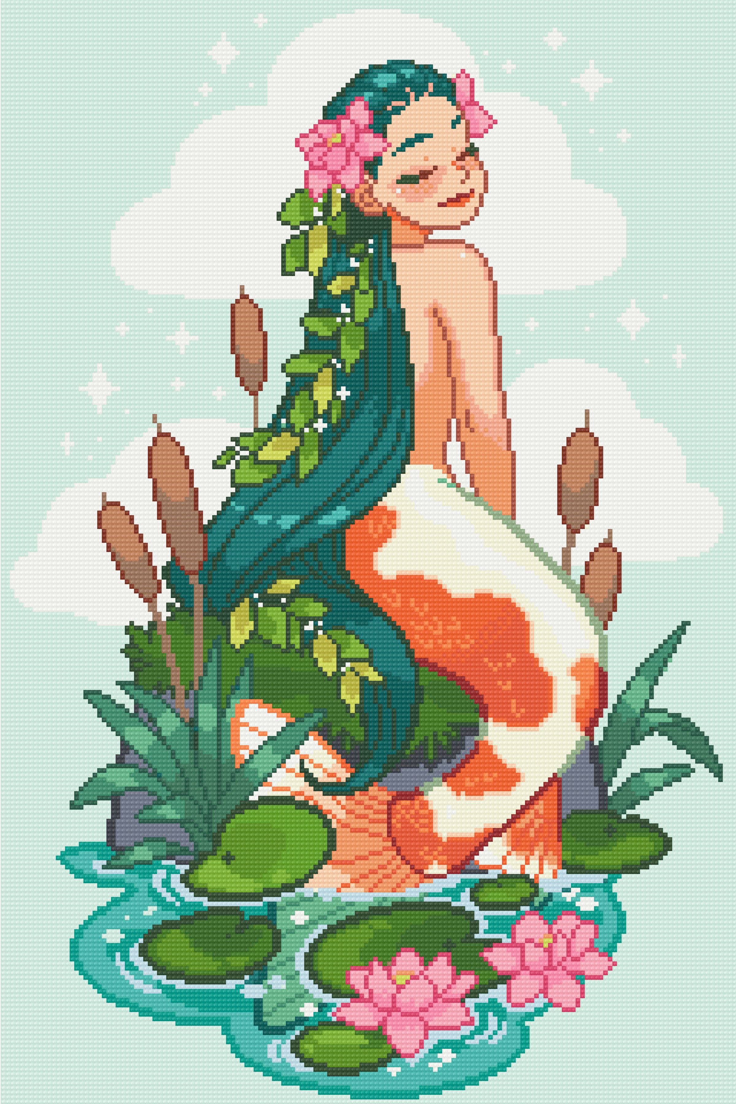 Koi Mermaid | Pixel Charted – Jaded Gem Shop