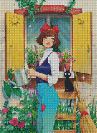 "Kiki In The Garden" Artist: Toshia San | JadedGemShop Diamond Painting Kit