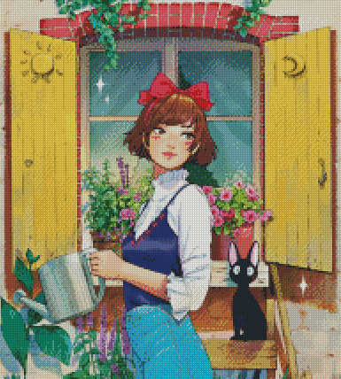 Kiki In The Garden Artist: Toshia San  JadedGemShop Diamond Paintin –  Jaded Gem Shop