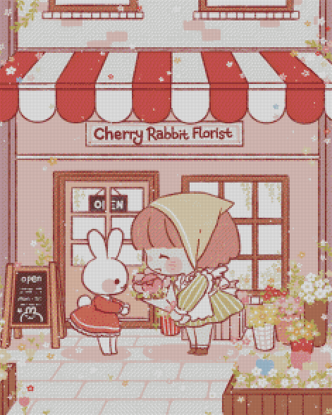 "Cherry Rabbit Florist" Artist: Cherriuki | JadedGemShop Diamond Painting Kit