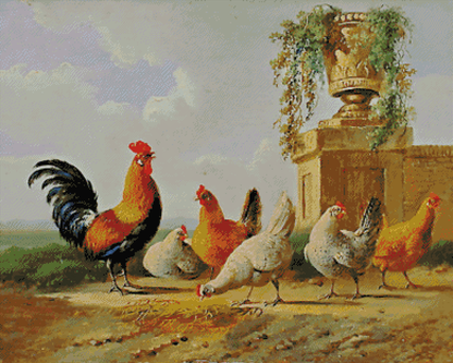 "A Rooster With Hens And Chicks " Artist: Albertus Verhoesen | JadedGemShop Diamond Painting Kit