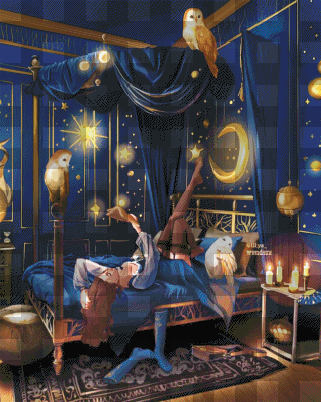 "Witch's Bedroom And Her Owls Companions" Artist: Lilys_Wonders | JadedGemShop Diamond Painting Kit