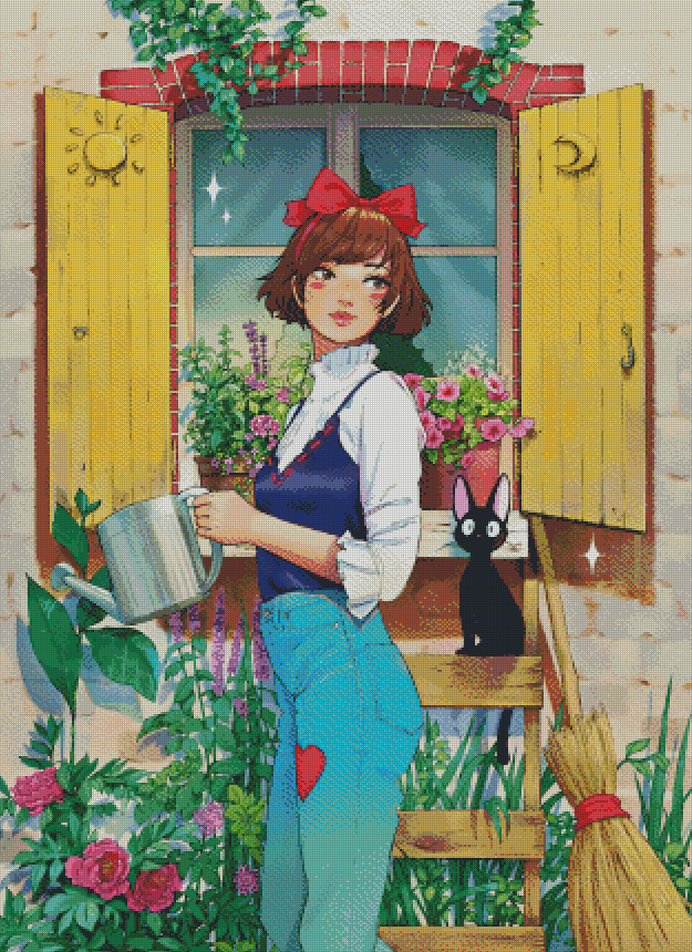 "Kiki In The Garden" Artist: Toshia San | JadedGemShop Diamond Painting Kit