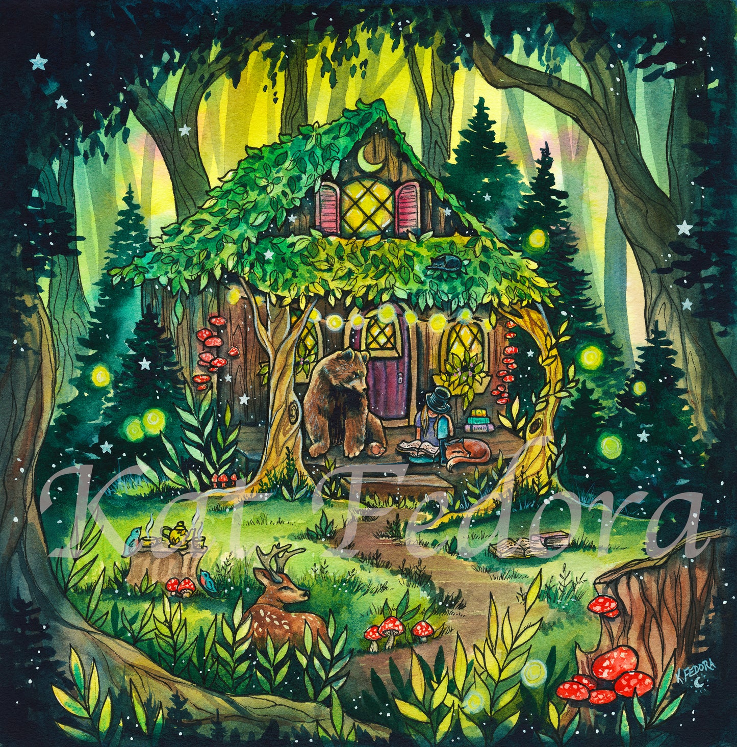 "Fire Fly Cottage" Artist: Kat Fedora | JadedGemShop Diamond Painting Kit