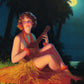 "Girl In Moonlight With Banjo Ukulele" Artist: Edward Mason Eggleston | JadedGemShop Diamond Painting Kit