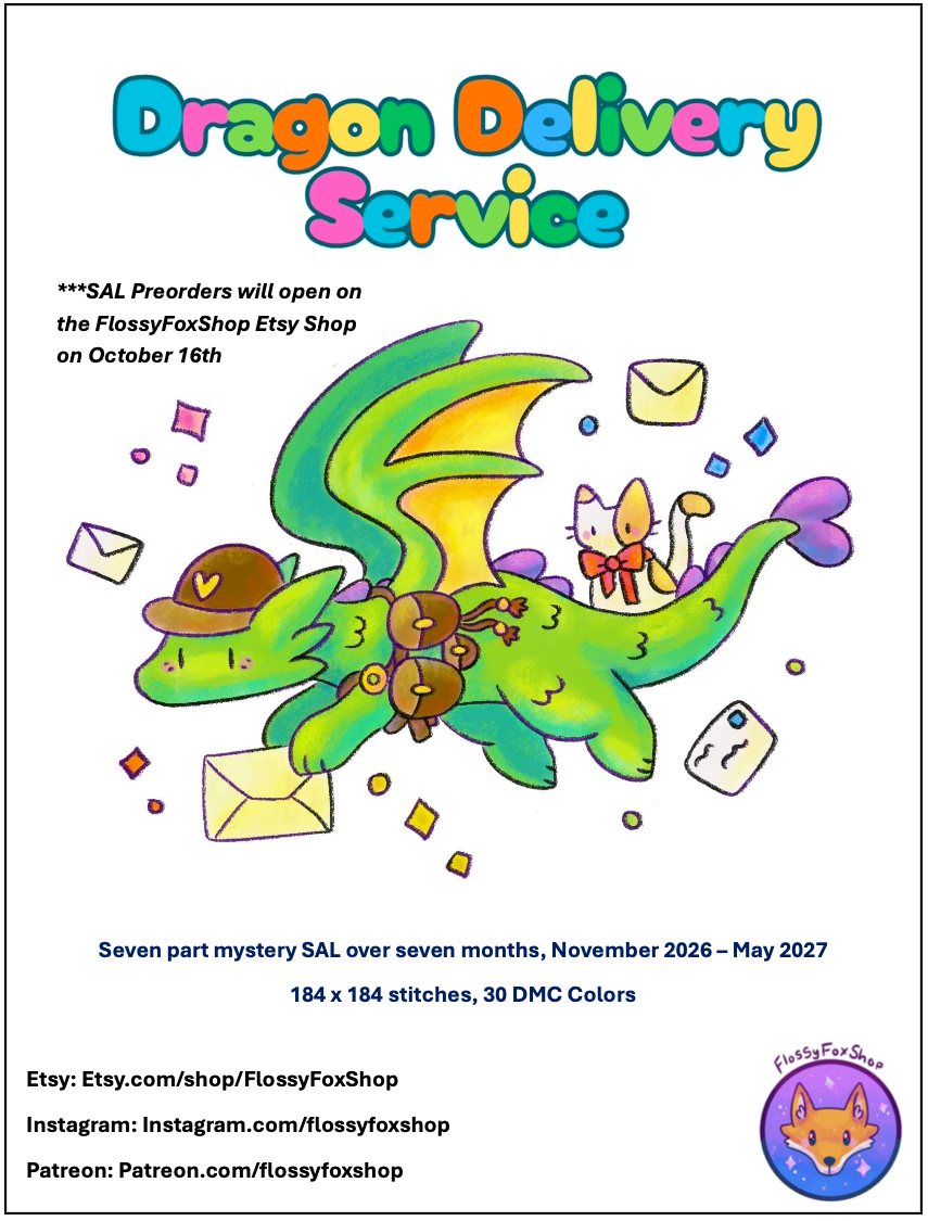 "Dragon Delivery Service" Stitch-A-Long set of Drills and Blank Canvas