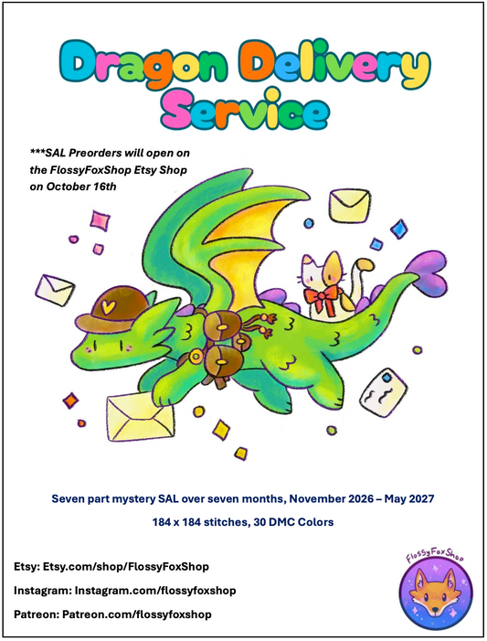 "Dragon Delivery Service" Stitch-A-Long set of Drills and Blank Canvas