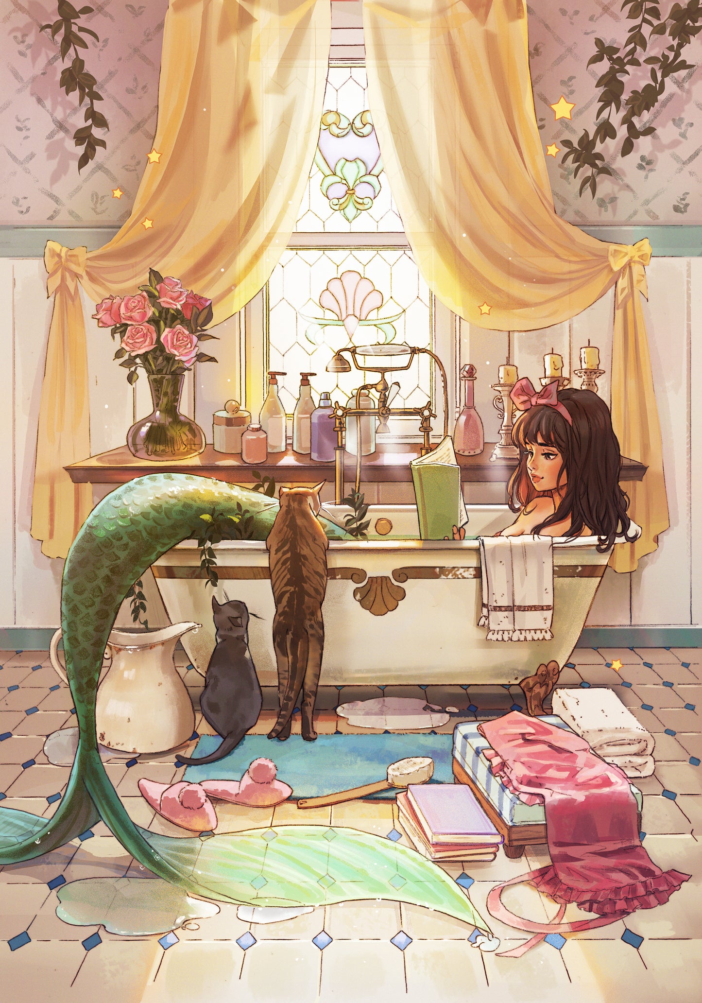 "A Mermaids Bath" Artist: Toshia San | JadedGemShop Pixel Charted Diamond Painting *Ready To Ship* Kit