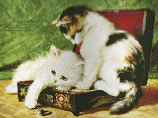 "Kittens Trying To Fit In A Box" Artist: Henriette Ronner | JadedGemShop Diamond Painting Kit