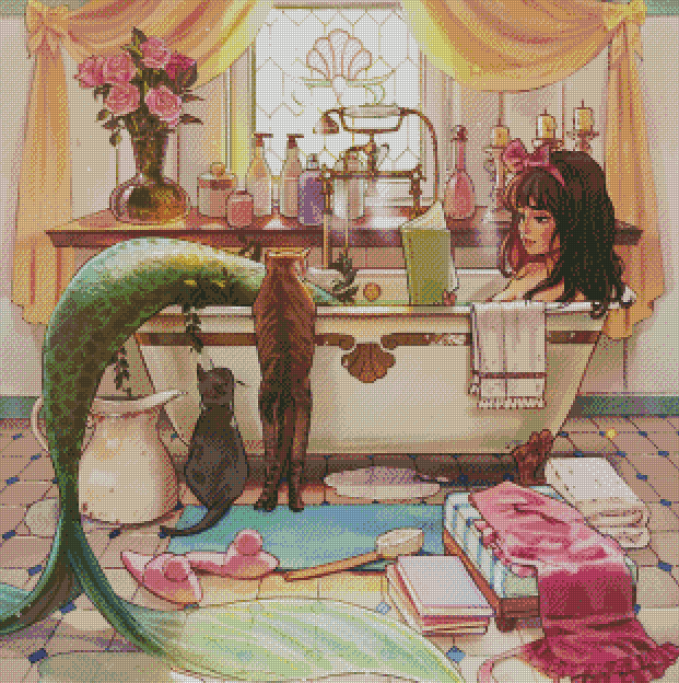 "A Mermaids Bath" Artist: Toshia San | JadedGemShop Diamond Painting Kit